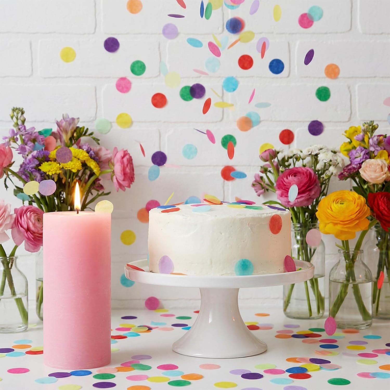 Nogeqi Colorful Paper Confetti, 1 Inch/2.5cm Round Ready Table Confetti, Pastel Color Paper Circles for Table Decoration Baby Shower Anniversary Birthday Party Ceremony Decoration, 10000PCS
