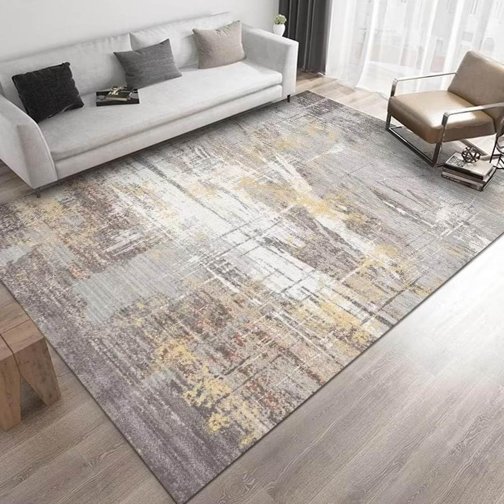 Grand tapis de sol antidérapant gris 200x300 pour salon moderne