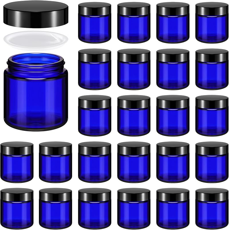 Norme Frascos de Vidro Redondos com Tampa para Cosméticos, Cobalt Blue, Pacote com 24