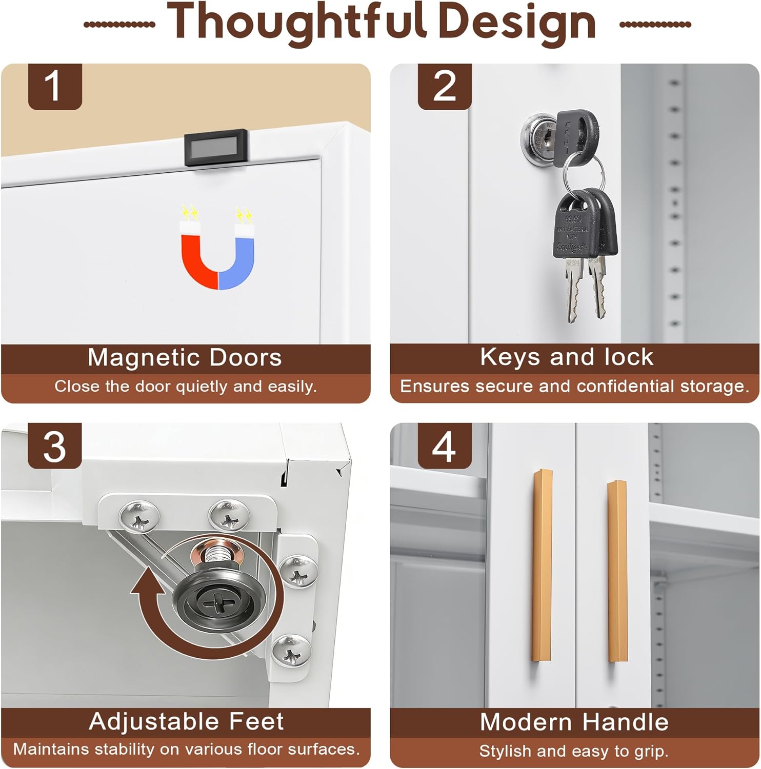 Lockable Display Cabinet with Glass Doors, Curio Cabinets with 4 Adjustable Shelves, Liquor Bookcase Bookshelf with Doors, Metal Storage Cabinet for Living Room Pantry, White