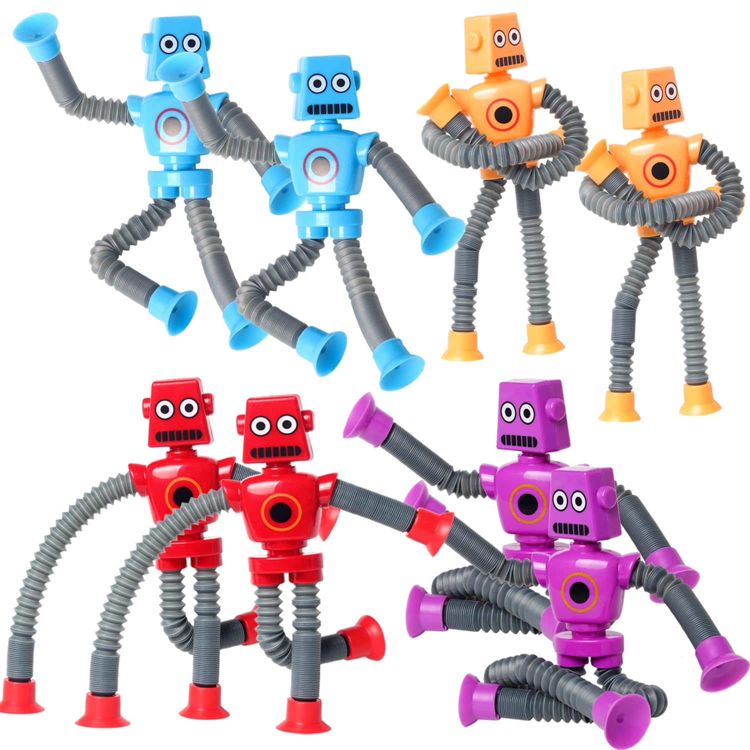 SYSAMA8 Pcs Telescopic Suction Cup Robot Toys, Shape Changing Tubes Sensory Toy for Kids with Autism, ADHD Fidget Toy for Anxiety Kids Toddlers Baby for 3-9 Year Old Boys Girls