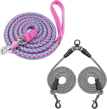 11 FT Double Dog Leash Dual Dog Leash, 360 Swivel No Tangle Walking Leash for Two Dogs, 25-150 lbs