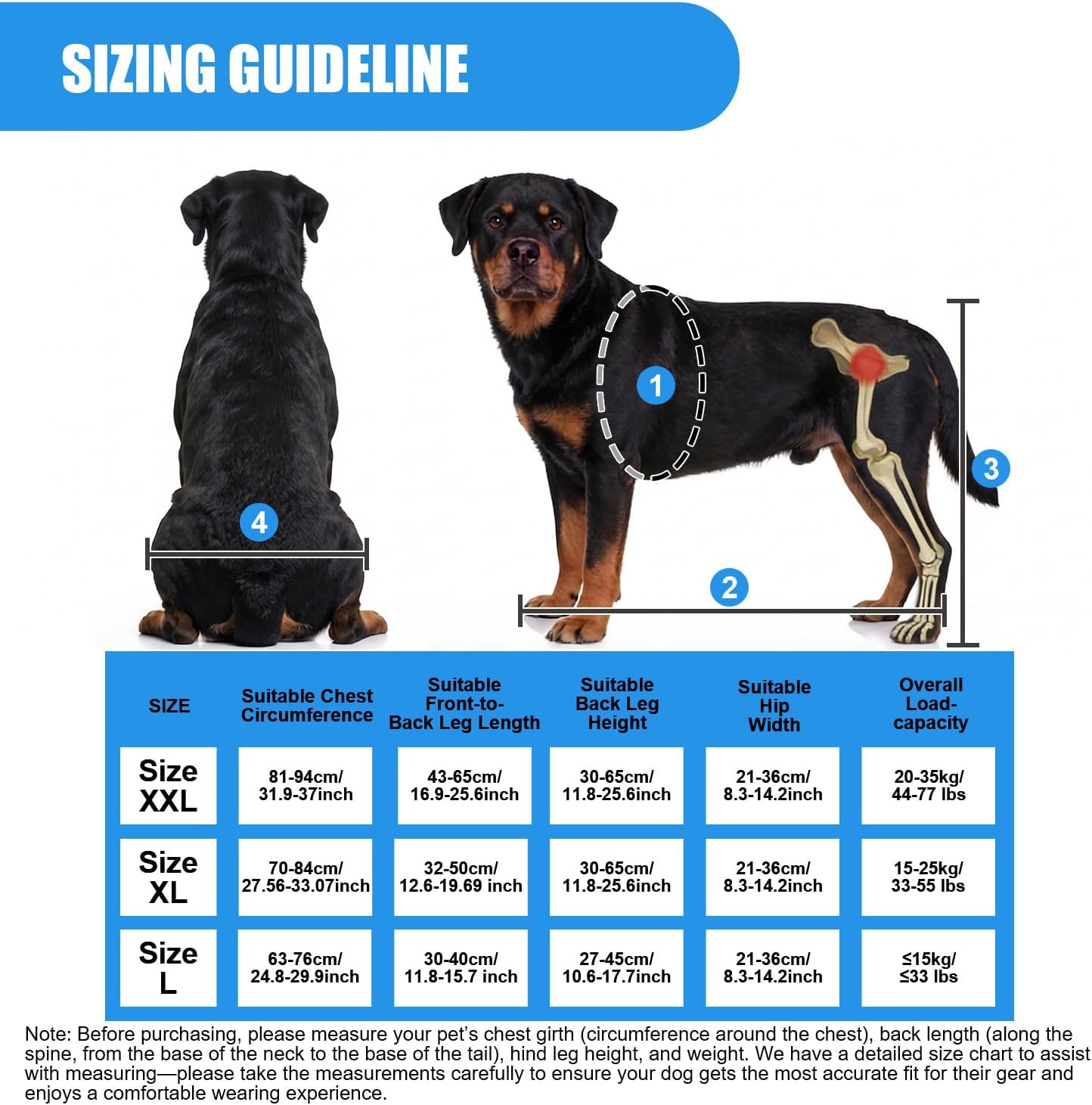 2-Wheel Dog Wheelchairs for Back Legs, Adjustable Pet Rehabilitation Walking Aid & Mobility Support Cart for Medium/Large Dogs, Weight Capacity 33-55 lbs - Size XL