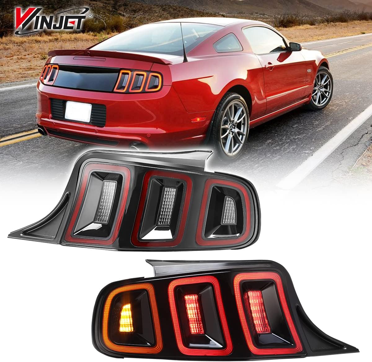 Winjet LED Tail Lights Assembly Fit For 2010 2011 2012 2013 2014 Ford Mustang, Full Led Functional Rear Brake Lamps Replacement, 1 Pair Driver &amp; Passenger Side Taillights Chrome Housing Red Lens