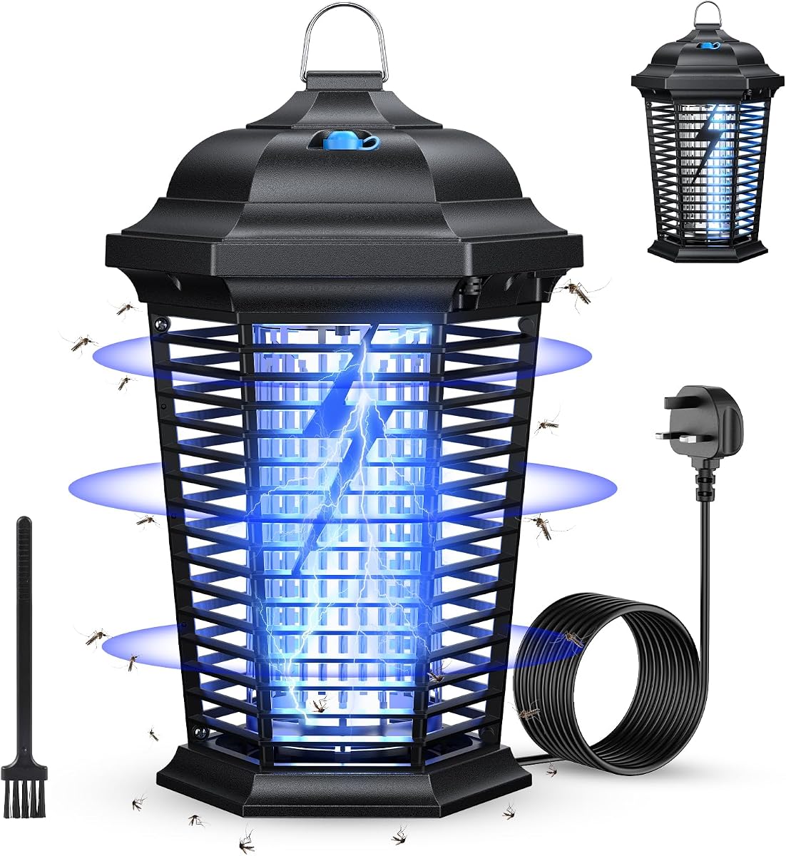 PKBD Electric Fly Zapper Indoor Outdoor, 20W Hangable Bug Zapper with 4000V & Auto Light Sensor, Rainproof Insect Mosquito Killer Lamp for Kitchen Patio Backyard Garden, 3m Power Cord
