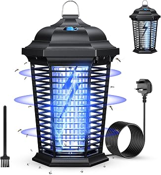 PKBD Electric Fly Zapper Indoor Outdoor, 20W Hangable Bug Zapper with 4000V & Auto Light Sensor, Rainproof Insect Mosquito Killer Lamp for Kitchen Patio Backyard Garden, 3m Power Cord