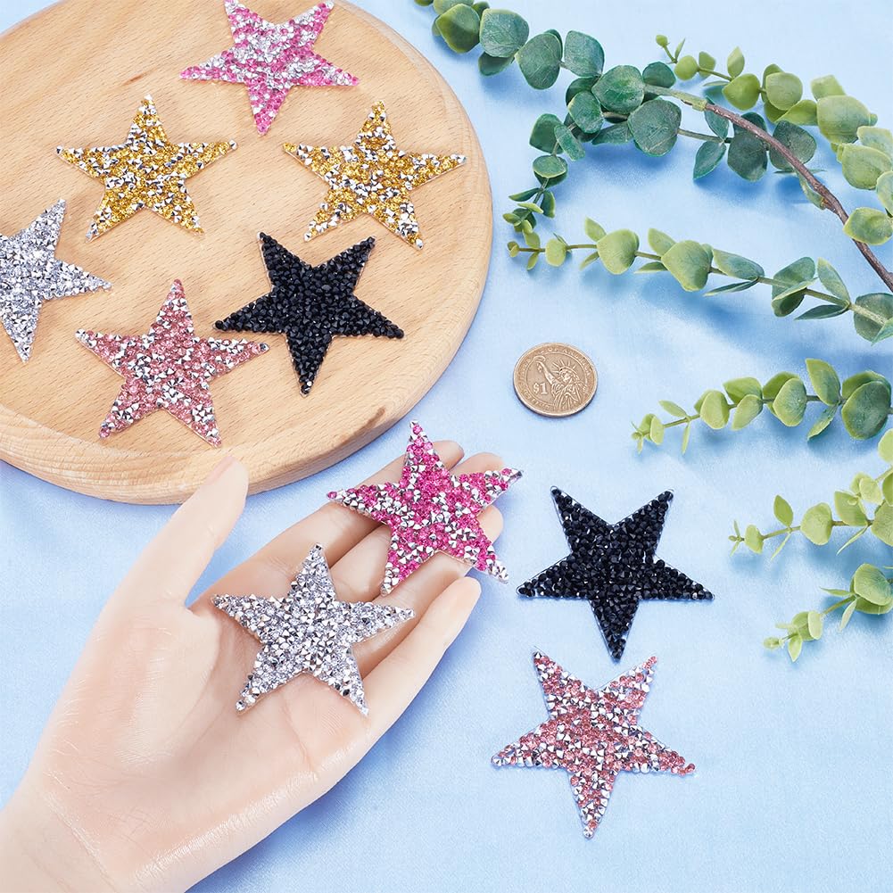 GORGECRAFT 12pcs Patchs à Repasser En Forme D'Étoile De 80mm De Large 5 étoiles à Coudre Appliques Brodées En Forme D'Étoile Noire Pour La Réparation De Vêtements Jeans Vestes Sacs Chaussures