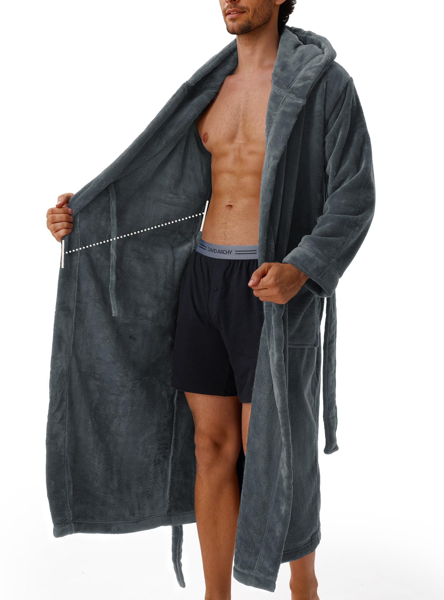 DAVID ARCHY Albornoces para hombre, bata para hombre, ultra suave, cálida, con cuello largo, albornoz para hombre