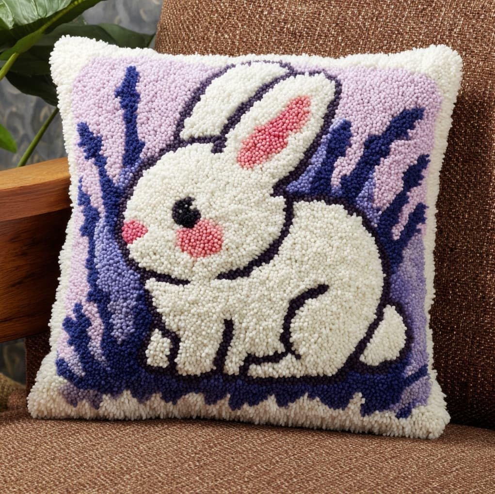WallustrioaW Latch Hook Cushion Cover Kit,Lavender and Rabbit