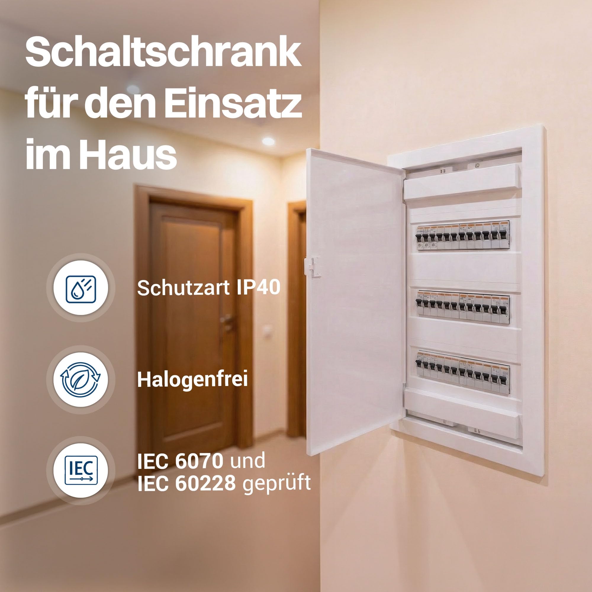 Intratec Sicherungskasten Unterputz 3 reihig – Unterputz Verteilerkasten IP40 für 36 Module mit weißer Tür und Hutschiene für einfache Elektroinstallation Zuhause & Gewerbe – 592 x 347 x 92mm