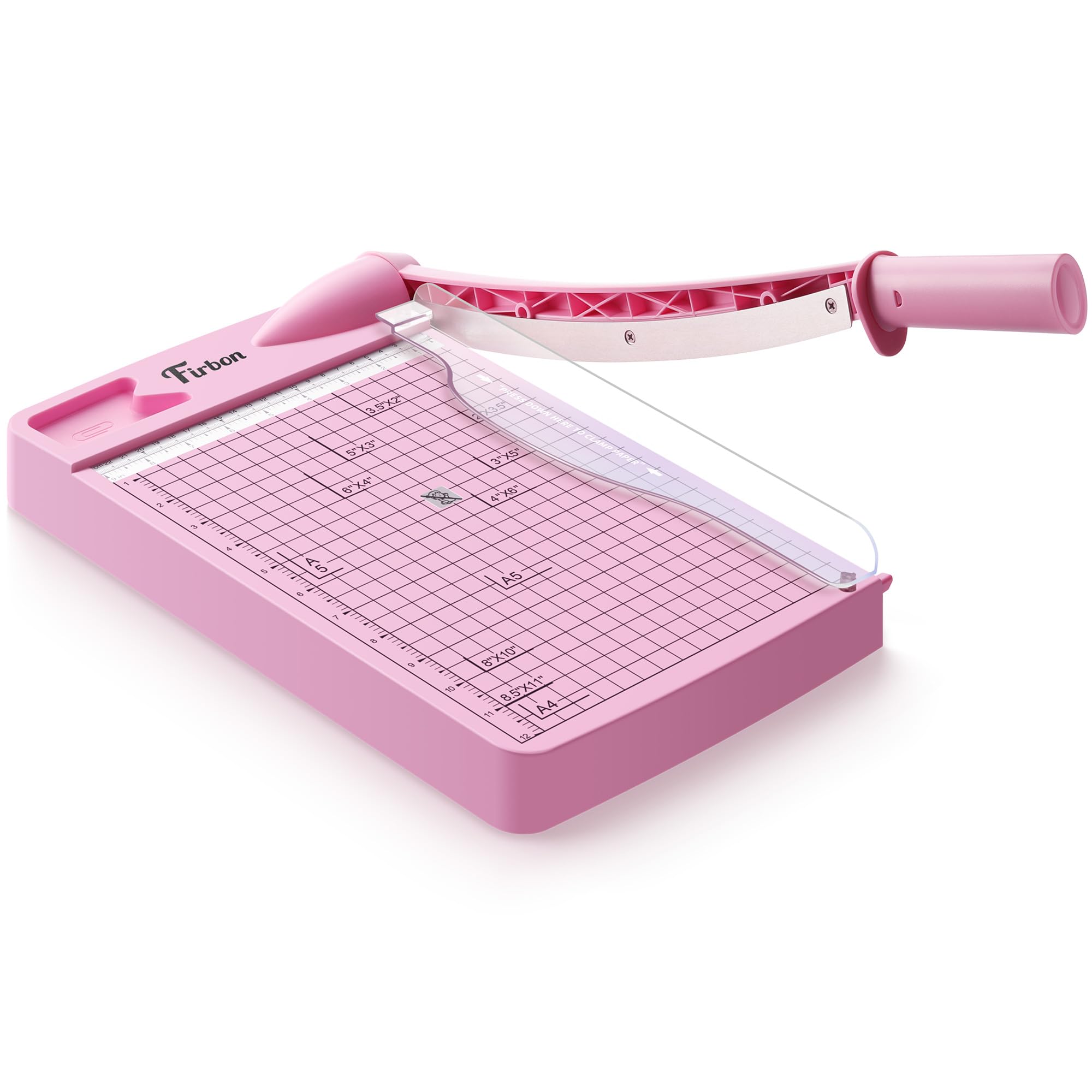 Photo 1 of Firbon 12" Guillotine Paper Cutter, Heavy Duty 12-Sheet Capacity Trimmer for Cardstock, Photos, Scrapbooking, Office, Classroom, Studio (Pink)