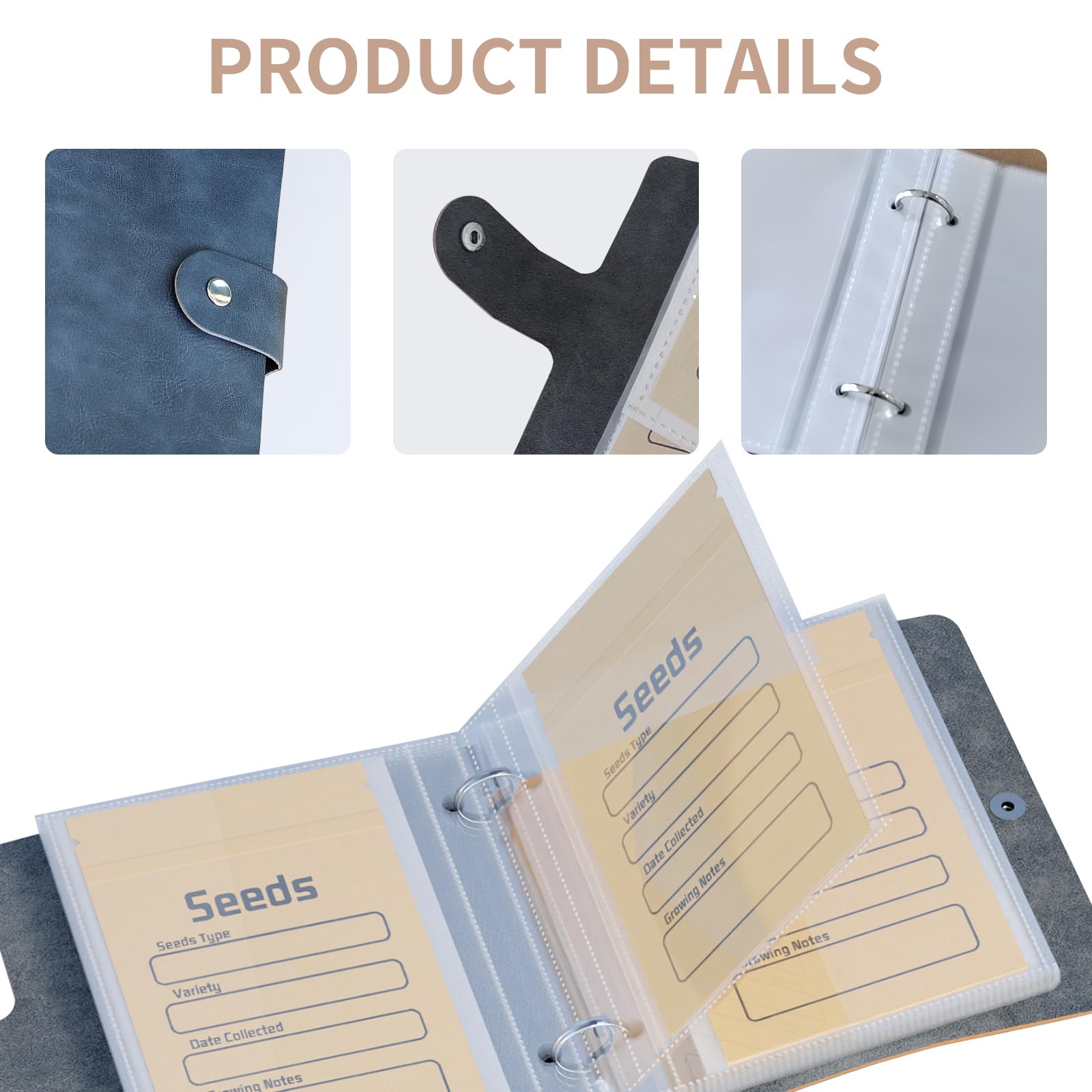 Carpeta organizadora de semillas con 50 sobres de semillas resellables, 50 bolsillos de almacenamiento, fundas transparentes de 3.5 x 5 pulgadas, ahorrador de semillas para los amantes del jardín