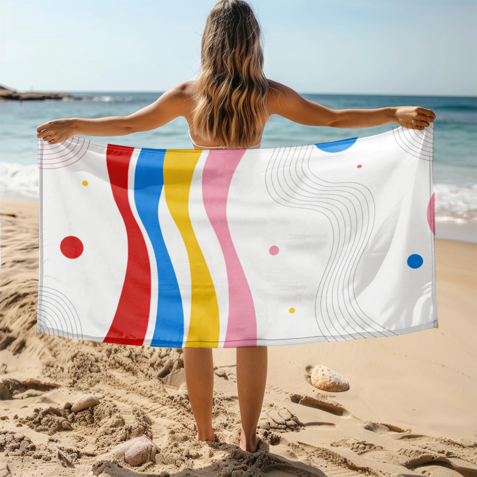 Tapis de Plage XXL Anti Sable Cercle Rouge Serviette Piscine Adulte,Natte De Plage Pliable, Voyage Accessoires De Plage Camping,Serviette de Bain Personnalisée