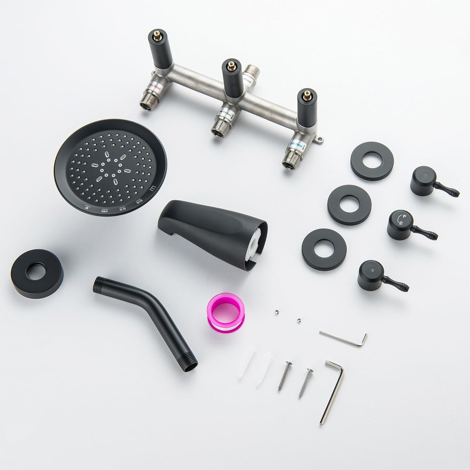 3 Handle Tub Shower Faucet Set, Bathtub Shower Trim Kit with Tub Spout, Shower System Complete 3 knobs, Matte Black