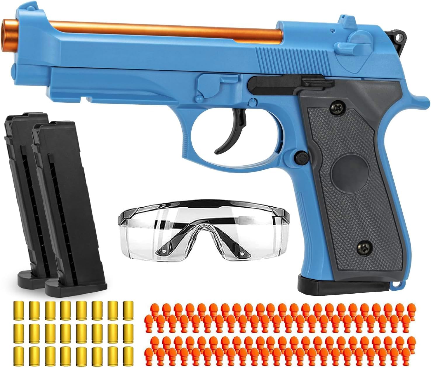 Moonmen Soft Bullet Toy Guns for Boys, Automatic Reloading Shell Ejecting Toy Gun with 120 Bullets and 2 Magazines, Education Model Toy Gun Pistol Shooting Game for Kids (Beretta M9A3 Blue)