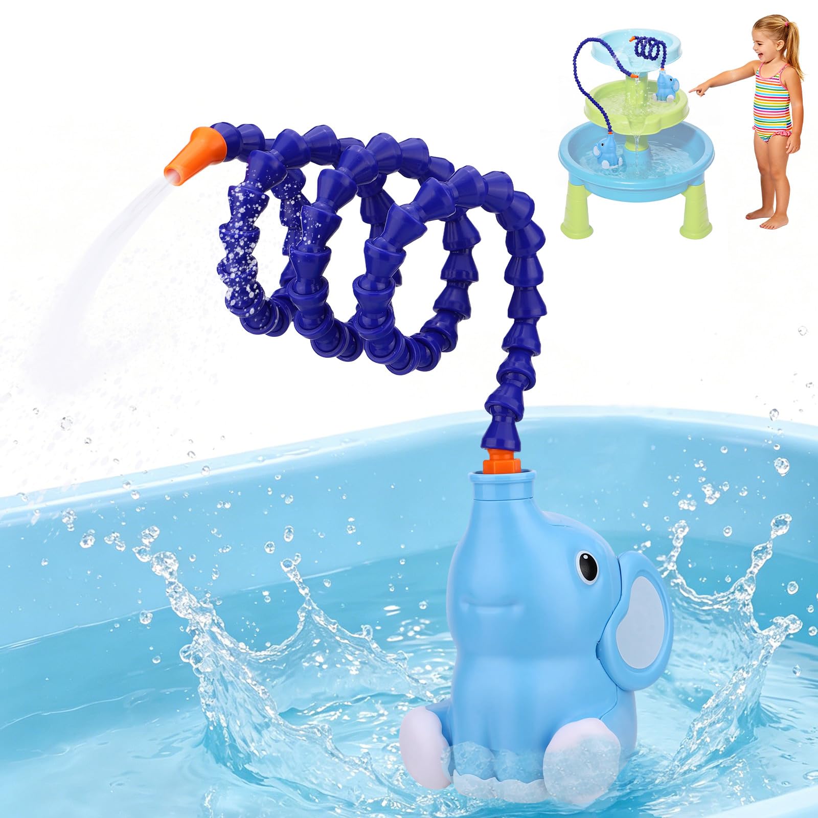 Water Table Pump, Elephant-Shape Battery Operated Continuous Flow Water Table Pump Children Outdoor Summer Beach Toy for Beaches Swimming Pools Parks Courtyards