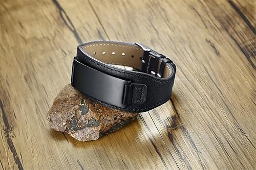 Miniatura 4 de VNOX Pulsera ajustable de piel auténtica negra con símbolo médico personalizado para hombre, 6.7 a 8.7 pulgadas
