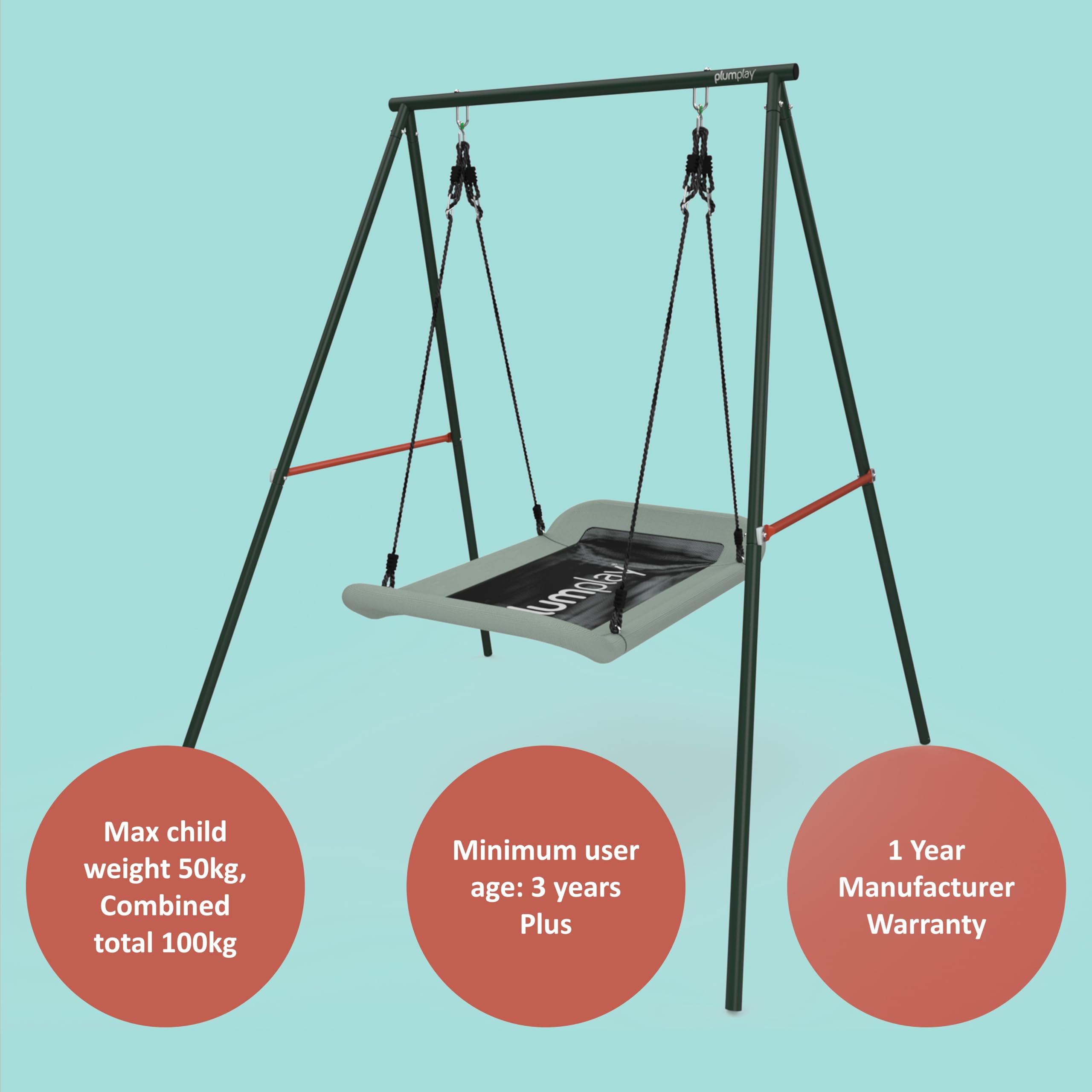 Plum Play - Altalena a 2 posti per bambini, robusta struttura in metallo, per un massimo di 2 bambini, peso massimo 100 kg, dai 3 anni in su, con tasselli inclusi