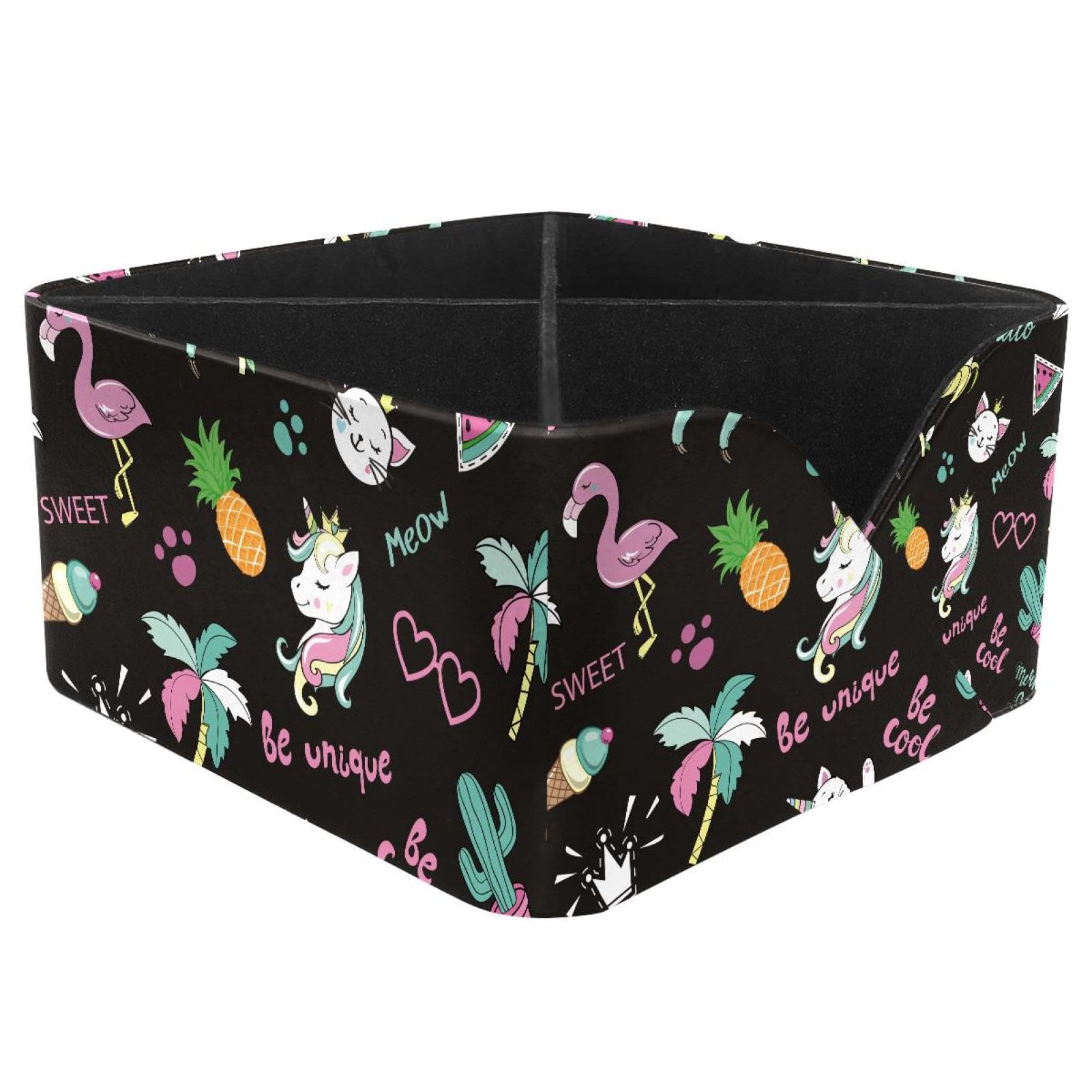 KengjuTesu Unicorn Flamingo Toucan Cat Mermaid Pattern Desktop Organizer Pen Holder, Rectangular Pencil Cup for Office, Study and Makeup Stations