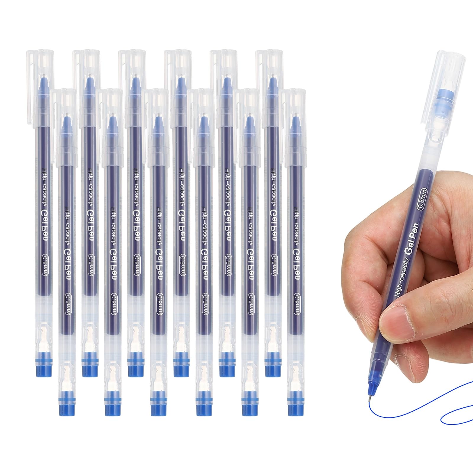 PATIKIL 0.5mm Gel Pens, 12 Pack Blue Ink Retractable Rollerball Pens Medium Point Smooth Writing Quick Dry Larger Ink Capacity for Home Office Business Art Writing Note, Clear AGPB6901B