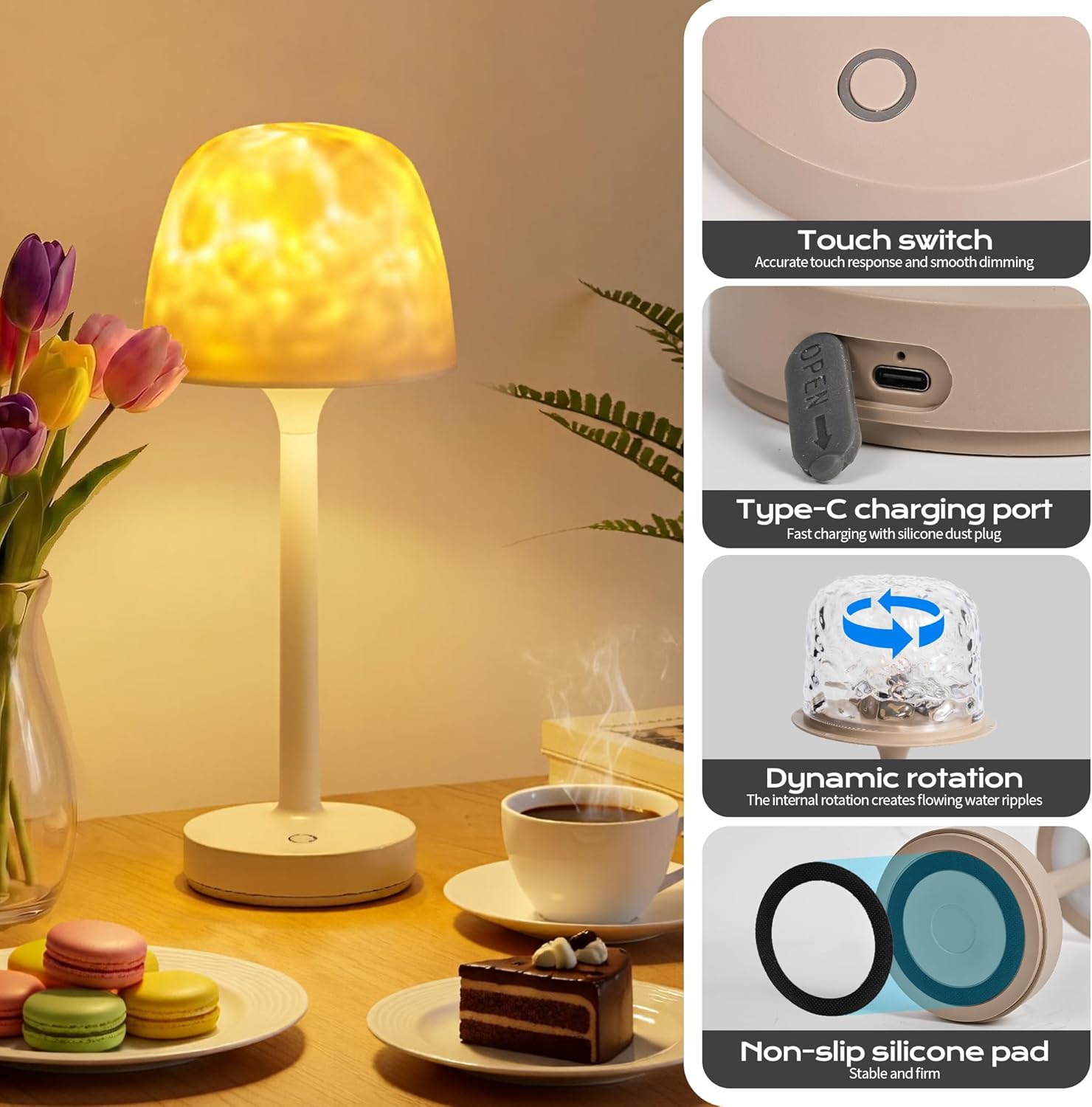 Auria Glow Lamp, Dimmable Night Light with 16 Color Modes, Rechargeable Cordless LED Lamp for Bedroom Living Room Kids Room, Portable Mood Light with Memory Function (White)