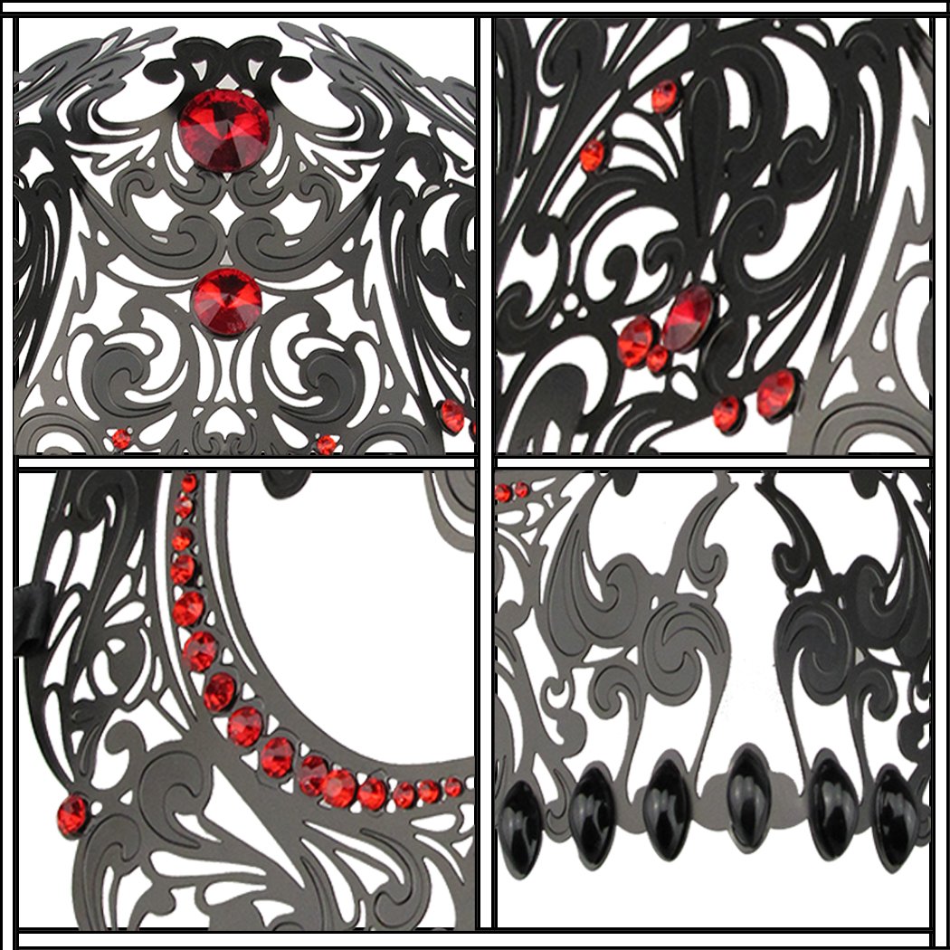 Coddsmz Halloween Masquerade Masks Full Face Mardi Gras Party Costume Mask Halloween Cosplay Mask Metal Mask with Rhinestone: Black+red