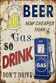 Beers Lovers Beer is Now Cheaper Than Gas Antique Creative Tin Sign Retro Wall Decor for Home Gate Garden Bars Restaurants Cafes Office Store Pubs Club Sign Plaque Tin Sign 8X12 Inch