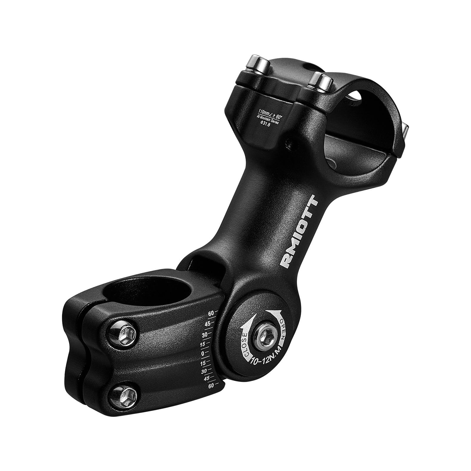 Adjustable Bike Stem 25.4/31.8 0-60 Degree 90/110/130mm Length Bicycle Stem Riser for Handlebar- Black Aluminum Alloy