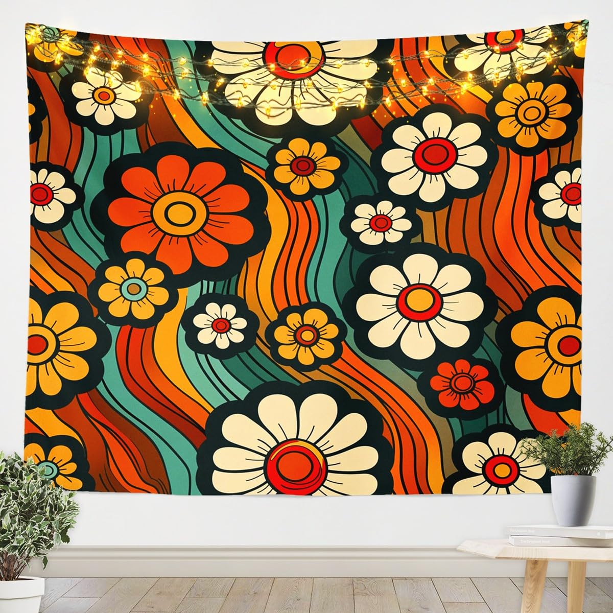 Amazon.com: Groovy Daisy Flowers Tapestry,70s 80s Vintage Floral