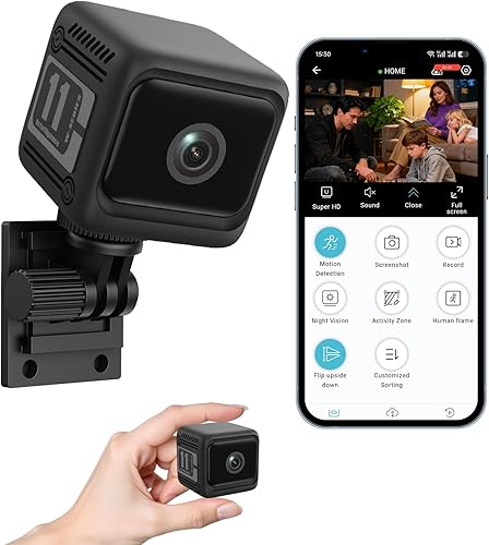 Cámara oculta con audio/video - Mini cámara pequeña. Cámaras ocultas espía para uso en interiores en el hogar. Cámara espía con visión nocturna y