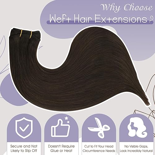 Miniatura 3 de Full Shine Manojos de trama de cabello humano real, para extensiones cosidas, para mujer, 3.70 oz (105 g), 20 pulgadas (50.8 cm), castaño oscuro #2