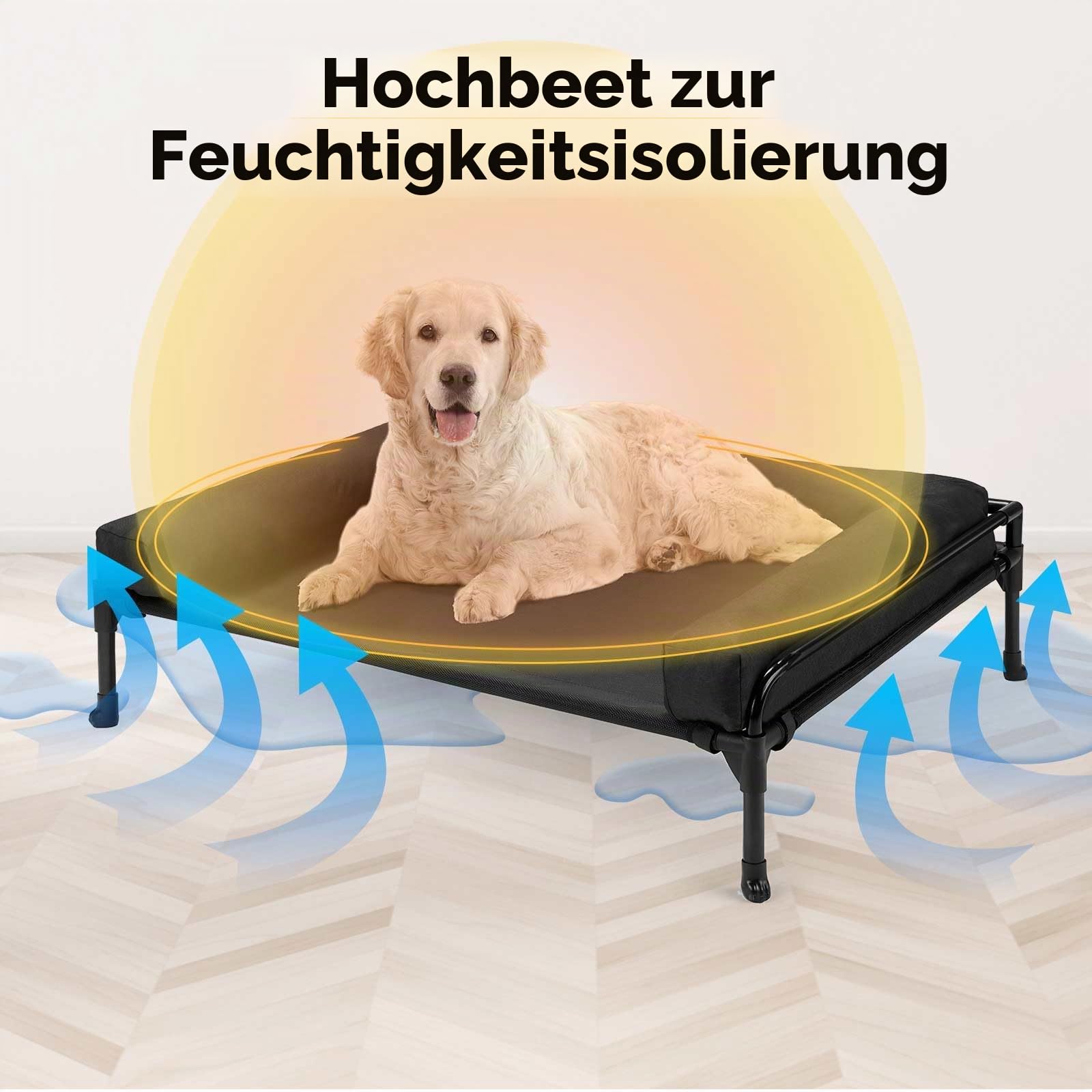 Veehoo Hundeliege Outdoor Sehr Grosse Hunde, Kühlendes Erhöhtes Hundebett mit abnehmbarem Bloster, Hundeliege Abwaschbar Hunde Reisebett, Schwarz 120 x 74 x 23cm