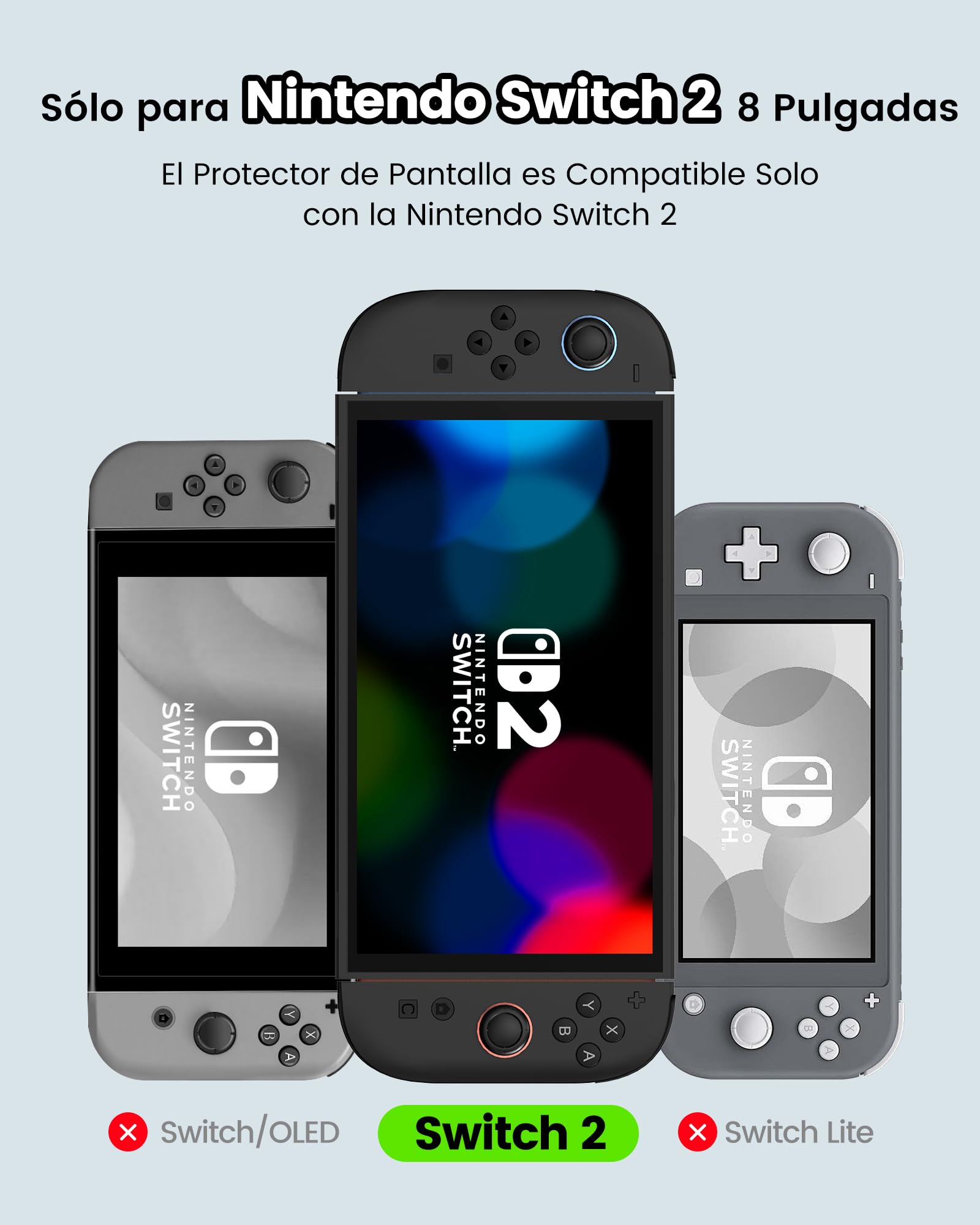 TRANSNOVO Protector de Pantalla Compatible con Nintendo Switch 2 (2025, 7,9 pulgadas) – Cristal Templado Ultra HD, Dureza 9H, Anti-Rayones, Sin Burbujas, Instalación Fácil con Marco de Guía, 2 Piezas