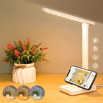 ELEPHANTBOAT? 3 Color LED Table Lamp for Students with Touch Control USB LED Desk Lamp Eye-friendly Reading Light with Desk Dimmable Study Lamp for Students, Touch Button Control for Home Office