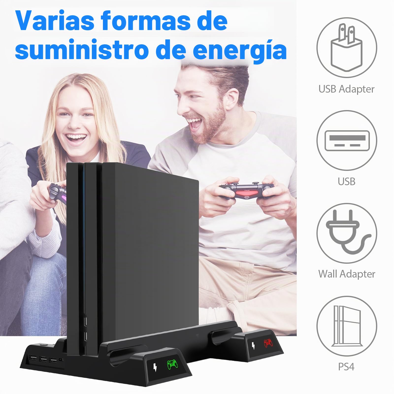 ASUNCELL Soporte vertical para PS4, con ventilador y estación de carga para PS4 Pro/Slim, incluye 12 juegos