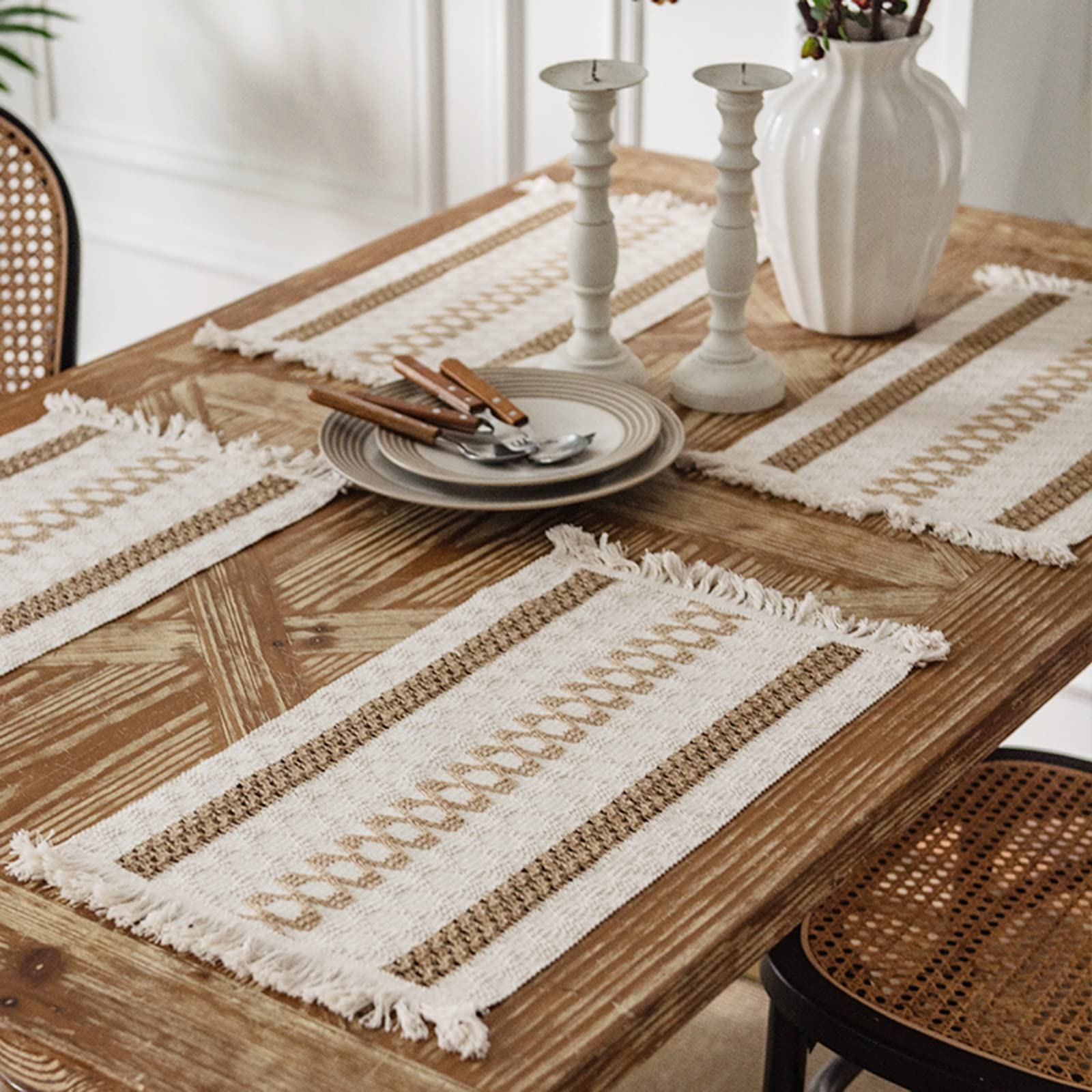 Chemin de Table en Lin, Chemin de Table décoratif en Tissu tissé à la Main géométrique pour décoration de Festival de Mariage (Couleur : Blanc, Taille : 30 * 160 cm)