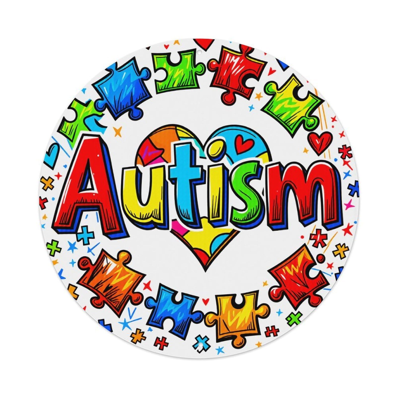 Colorful Puzzle Pieces Heart Autism Metal Tin Sign Vintage Garden Bedroom Cafe Bar Man Cave Home Wall Decor Metal Poster 8x8 inches