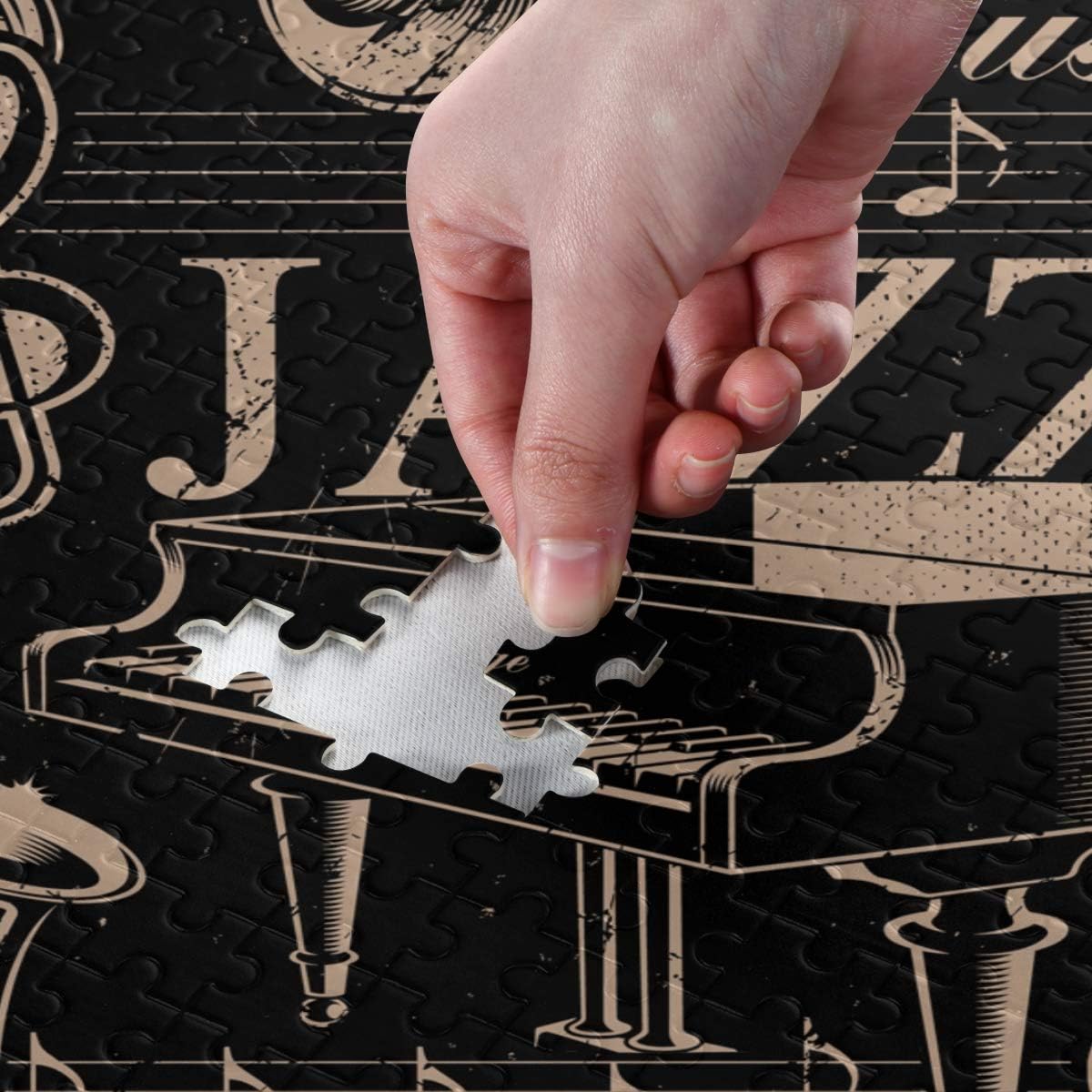 1000 Pieces Puzzle for Adult Children - Jigsaw Puzzles Musical Pattern of Jazz Theme with Different Instruments Notes and Words Educational Intellectual Decompressing Fun Game Toy Gifts