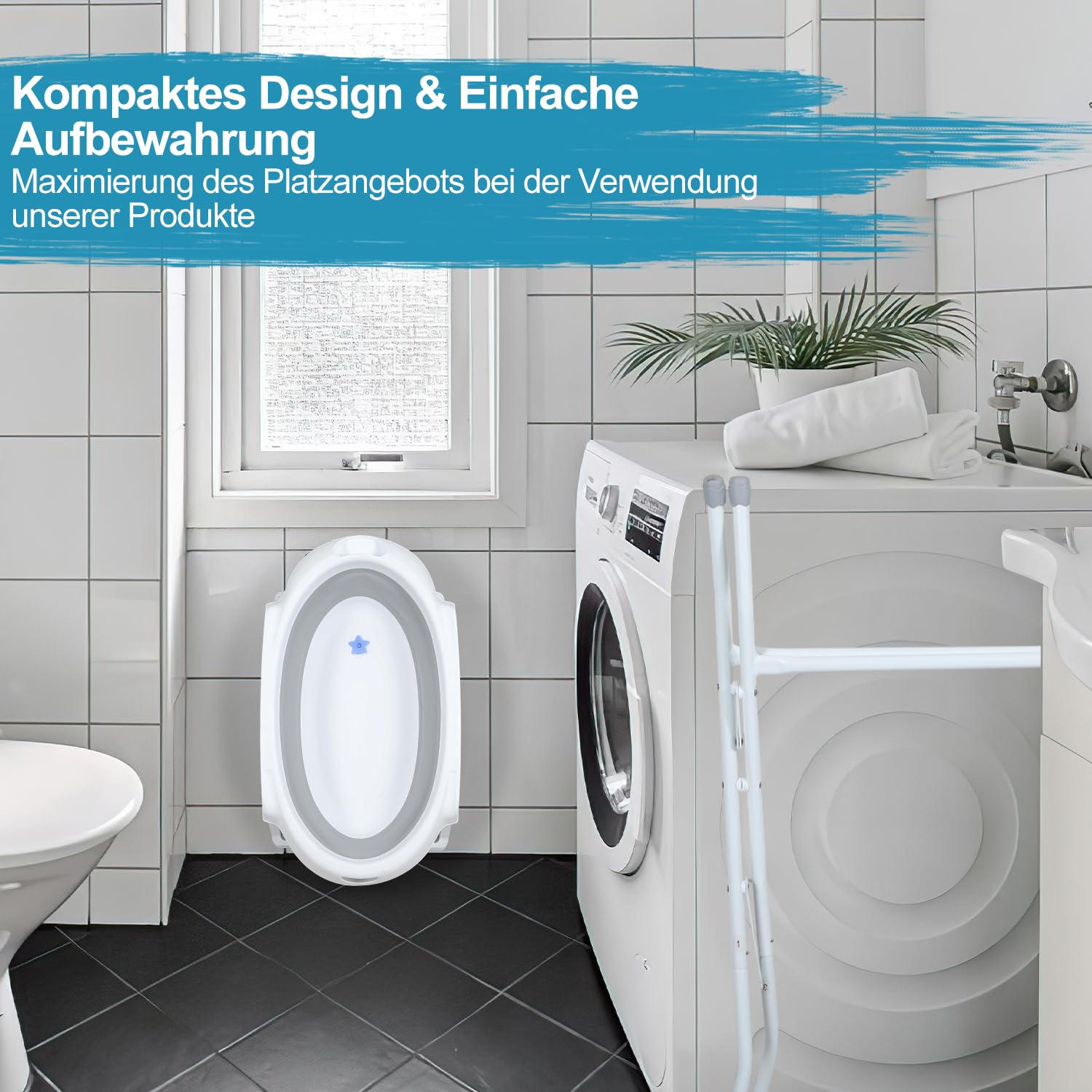 Baby Badewanne mit Gestell, Babybadewanne mit Badematte, Abfluss, Gestell, Babybadewanne Faltbar, Babywanne mit Ständer Sicher für Ihr Baby - Babybadewanne Neugeborene