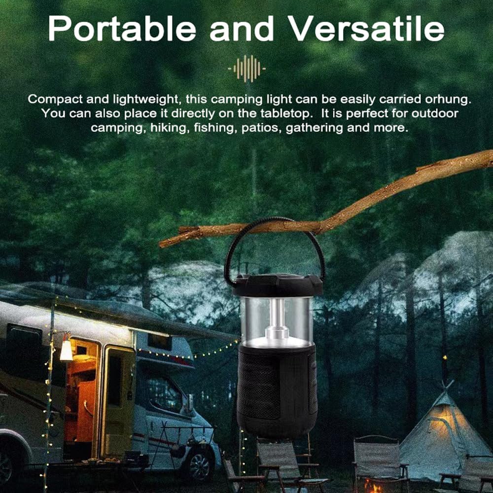 Multifunctional Camping Light with BT Speaker Portable Night Lamp Waterproof Power Bank Port 2 Color Temperature Adjustable Brightness TF Card Playback for Camping Hiking Fishing Patio