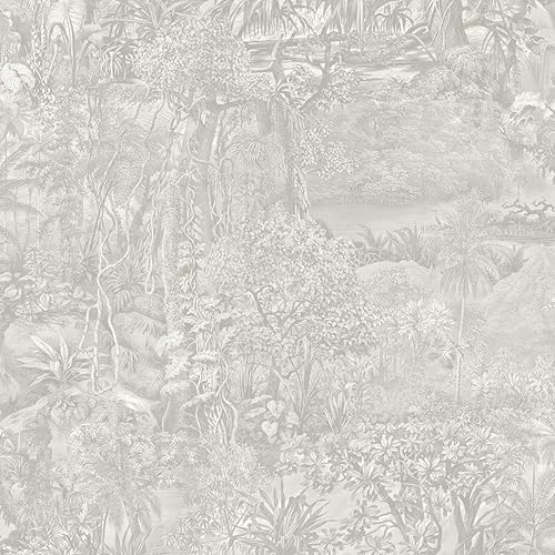 Tempaper Grey Jungle Toile - Papel tapiz removible para despegar y pegar, 20.5 pulgadas x 16.5 pies, fabricado en los Estados Unidos