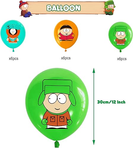 Miniatura 8 de South-Park - Suministros para fiestas, 33 piezas, incluyendo 1 pancarta de cumpleaños South-Park, 13 pasteles de cobre Southp, 18 globos, 1 fondo