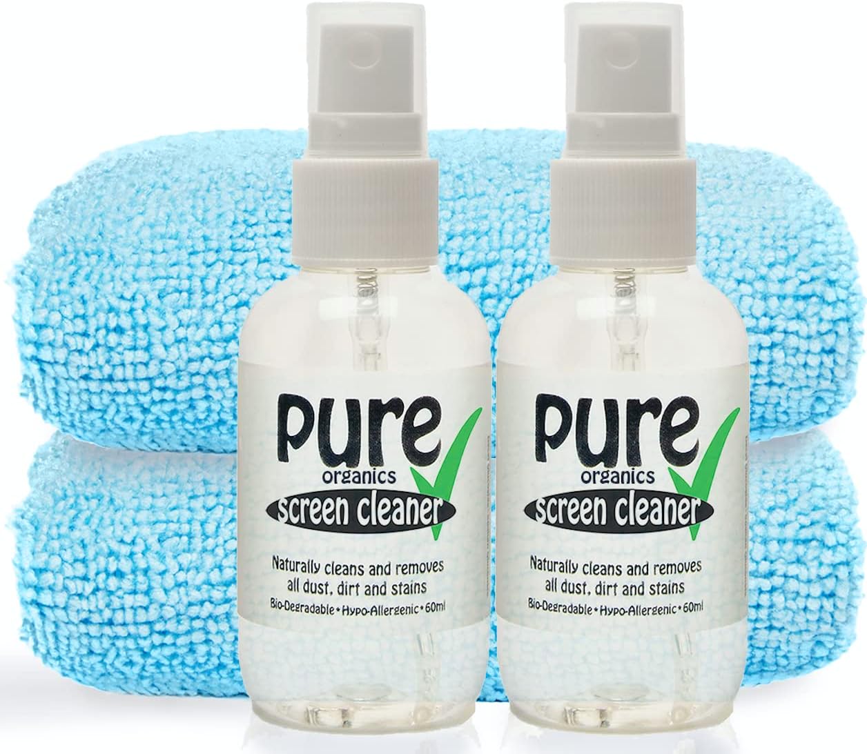 All Natural SCREEN CLEANER KIT - by Ecopure 60ml x2. Contains only Eco-Friendly ingredients. Naturally removes all fingerprints, marks and stains to leave screens gleaming clean.