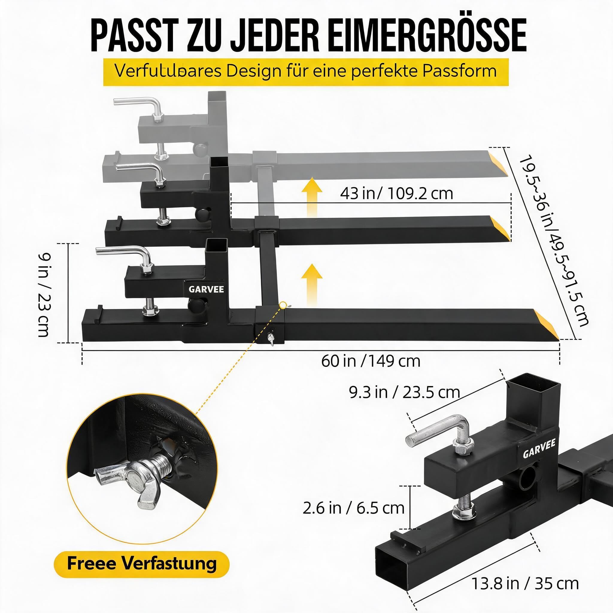 Garvee Schwerlast-Palettengabel 1815 kg für Traktor & Frontlader, Robust | Verstellbare Stabilisatorstange, Schnellmontage, Universal für Kompaktlader & Schaufeln, Hochfester Stahl, Agrar-Einsatz