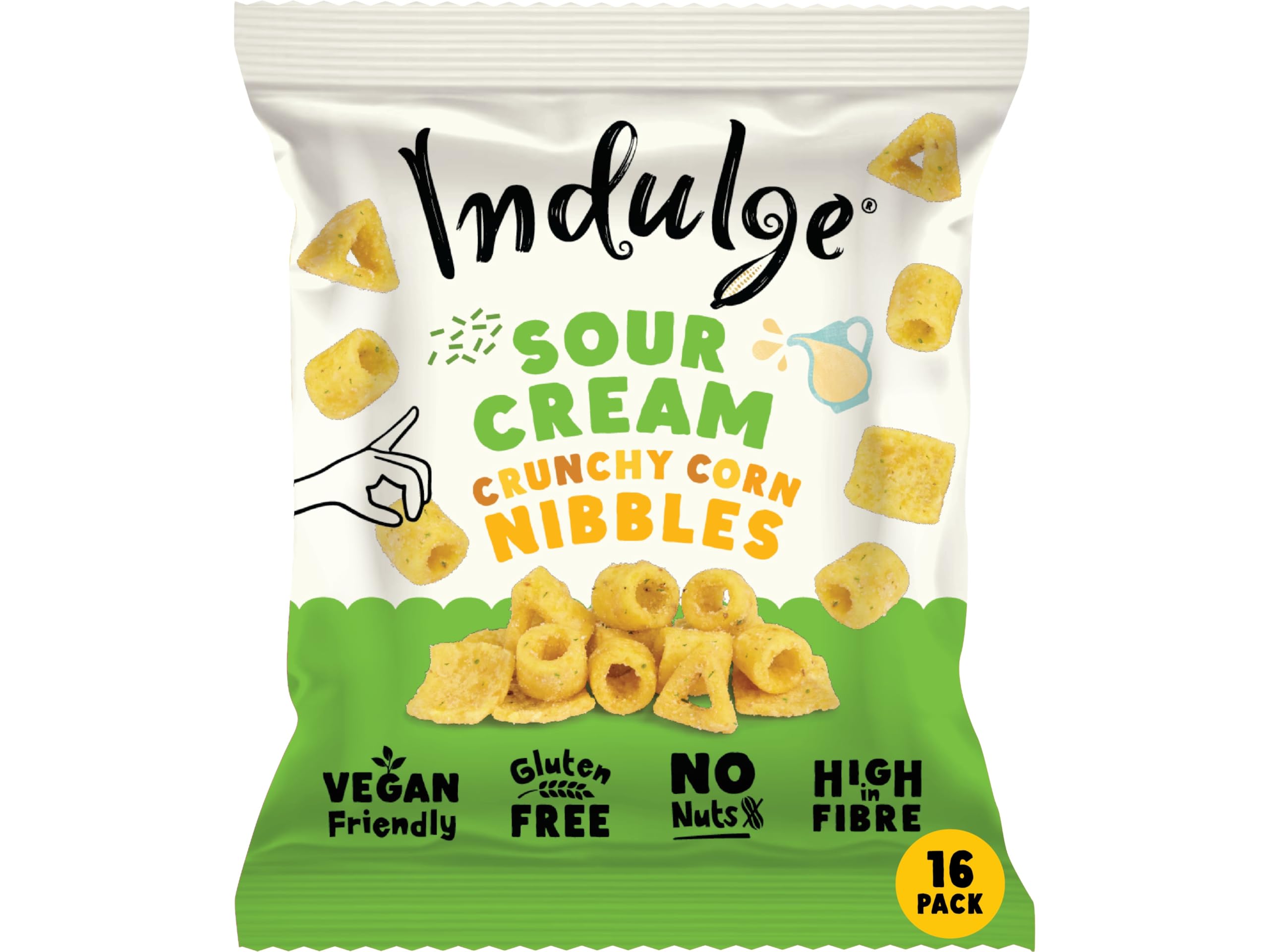 Indulge - Crunchy Corn Nibbles - Sour Cream Flavour - Gluten Free, Low Salt, Low Fat, Nut Free, Vegan - 20g x 16 bags (20g (Pack of 16), Sour Cream)