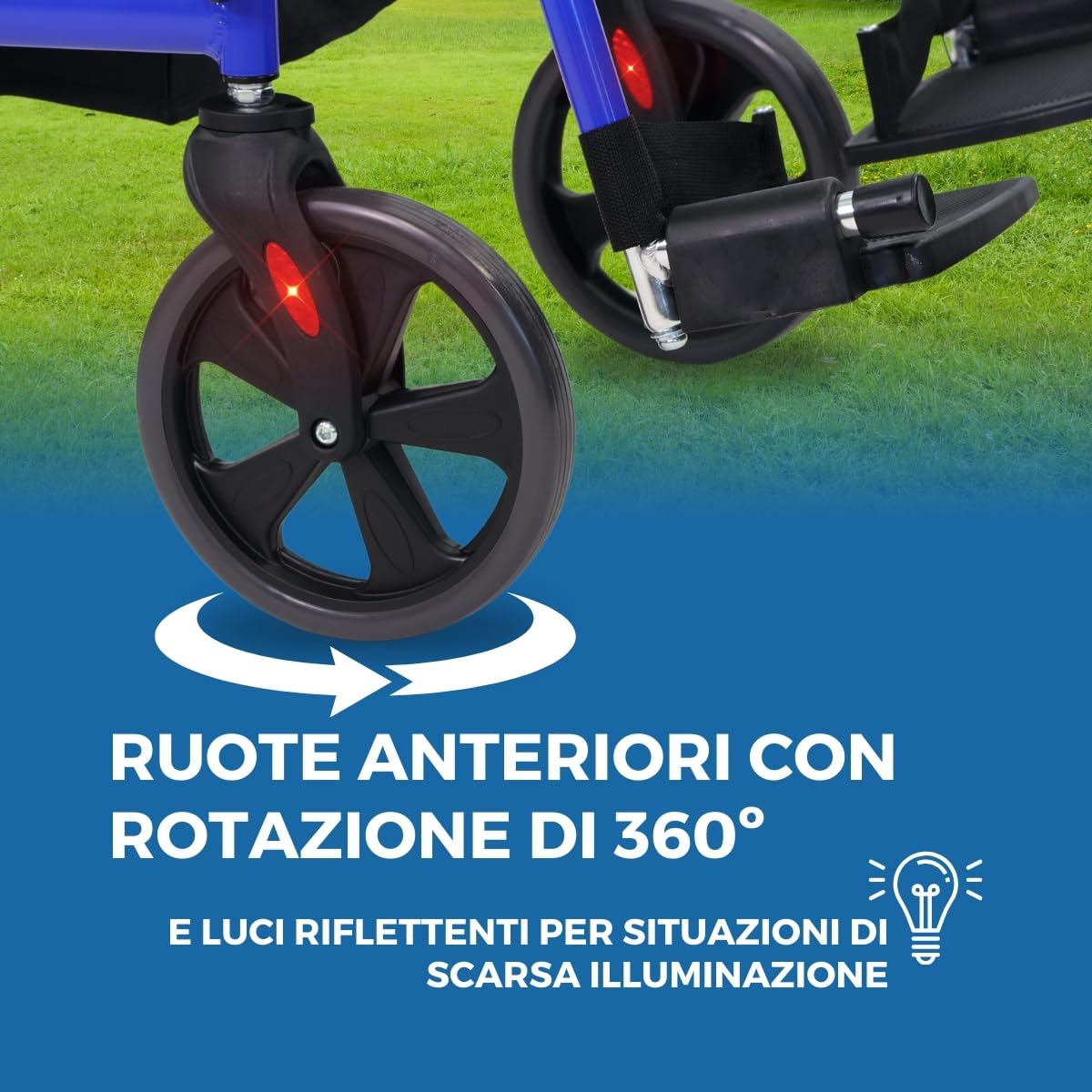 Mobiclinic, Deambulatore, Picasso, Marchio europeo, Adulti o disabili, Per anziani, In alluminio, Leggero, Pieghevole, Con seduta e 4 ruote, Colore blu