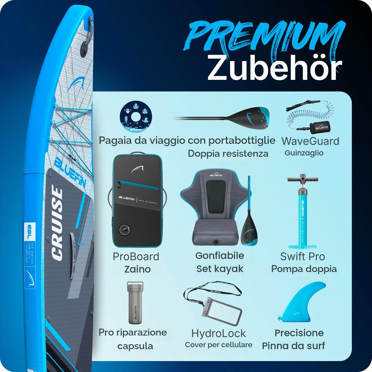 Cruise 10'8 SUP V6 - Blu Originale (incl. Kit di conversione Kayak)