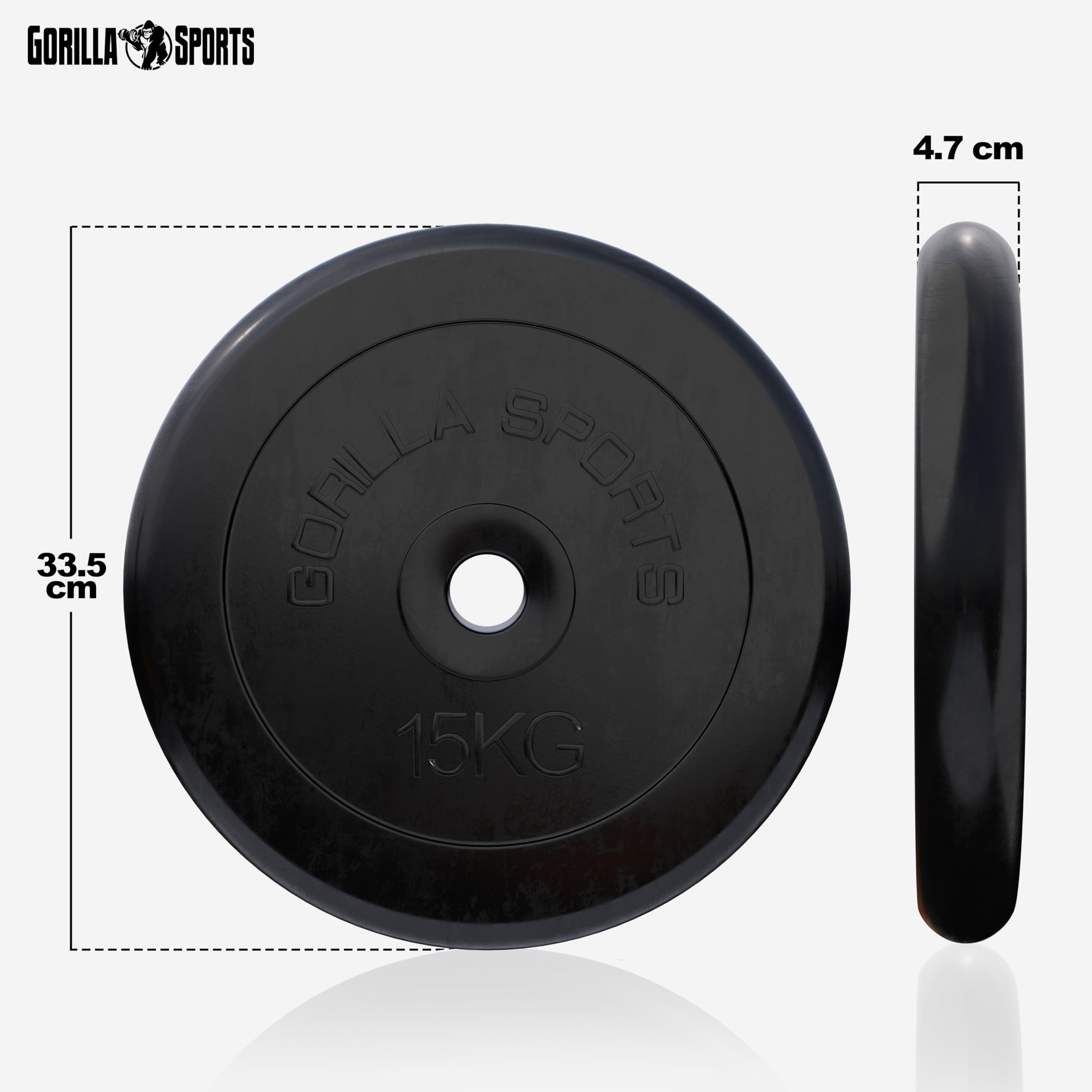 Gorilla Sports - Discos de Peso (0,5 kg, 1,25 kg, 2,5 kg, 5 kg, 10 kg, 15 kg, 20 kg, 25 kg), 15 kg