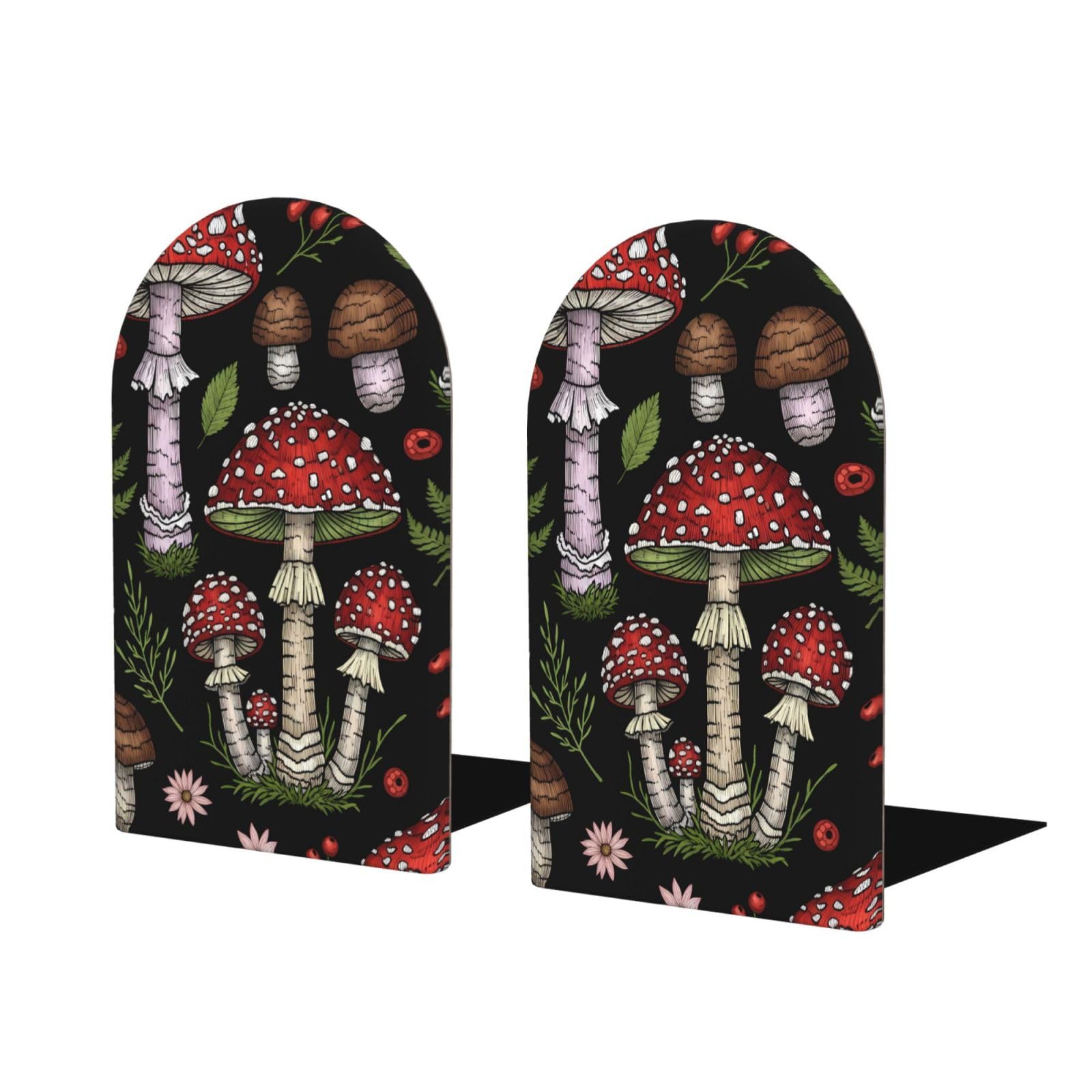 Wood Bookends for Shelves, Mushroom Decorative Non-Slip Aesthetic Book Ends for Office Home Decor, Book Holder/Stands/Stopper, Desk Organizers, Book Dividers