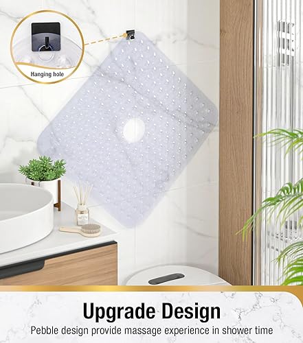 Miniatura 6 de HITSLAM Tapete de ducha antideslizante de 24 x 24 pulgadas, tapete de ducha de PVC suave para ducha interior con ventosas y orificio de drenaje